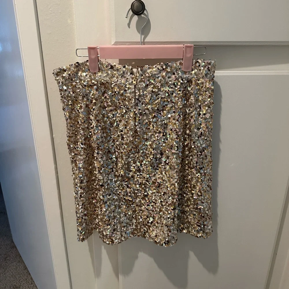 NWT Sabina Musayev Violeta Skirt - white / gold / silver sequins - size large - Picture 4 of 8